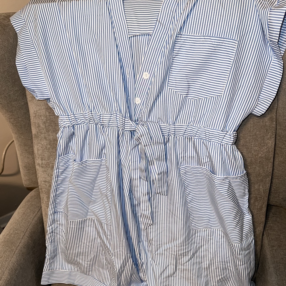 Blue and White Striped Romper